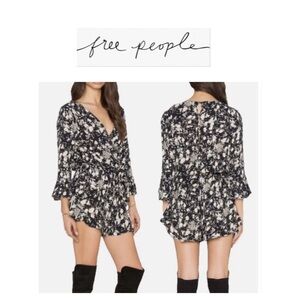 Free People All The Right Ruffles Monochrome Patterned Romper S